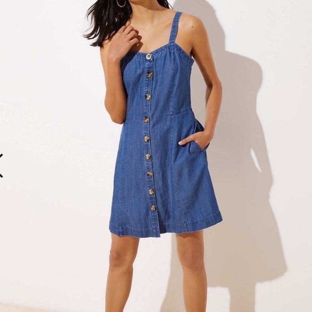 NWT Loft Mini Blue Jean Button Dress Womens 4P